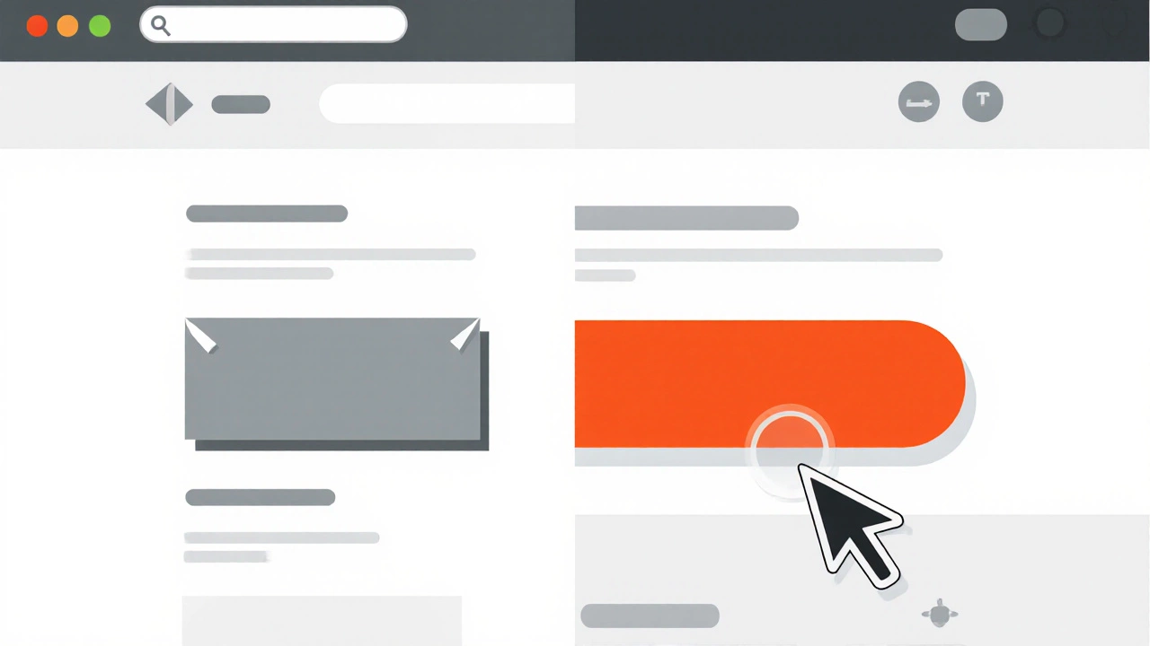 Сравнение двух вариантов CTA‑кнопки: одна с ярким цветом и закруглёнными краями, другая более тусклая.