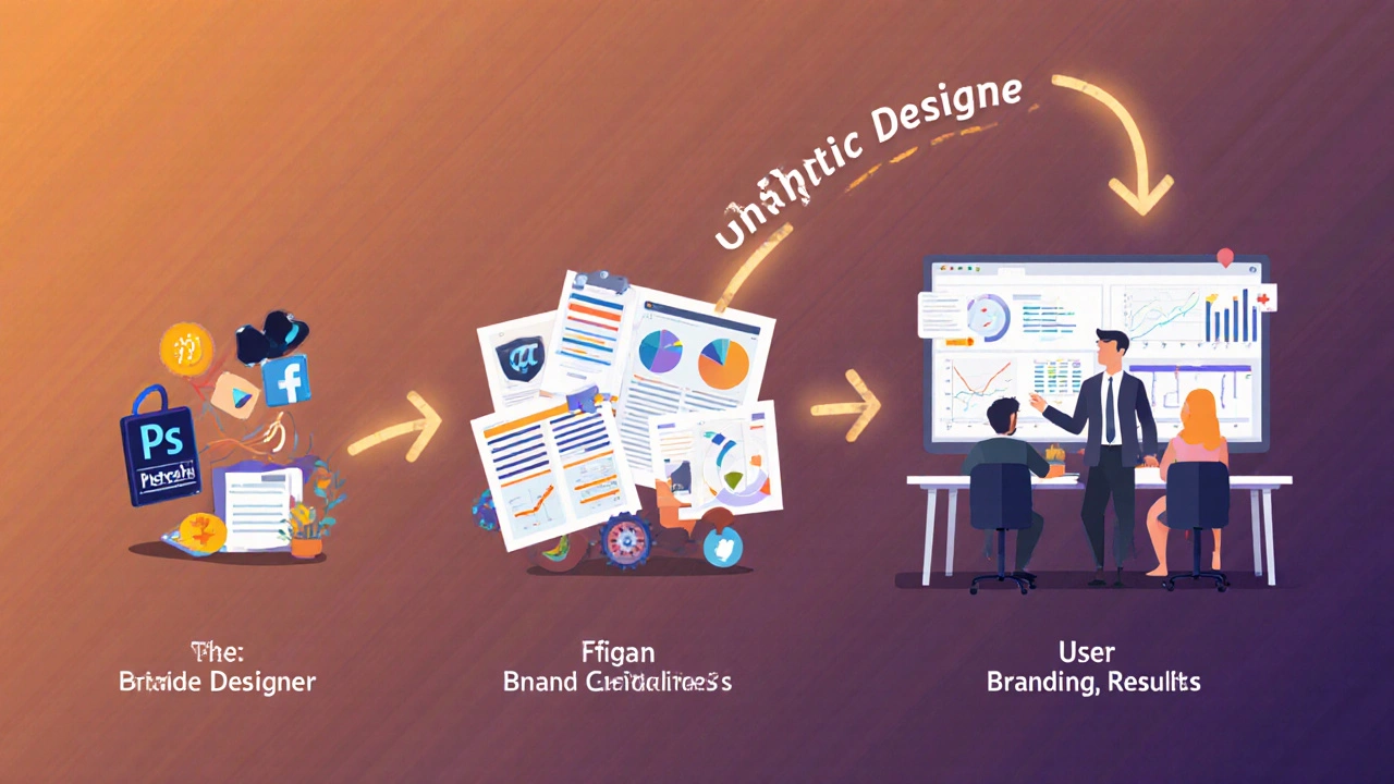 Иллюстрация карьерного роста дизайнера: от новичка до сеньора с аналитикой и брендингом.