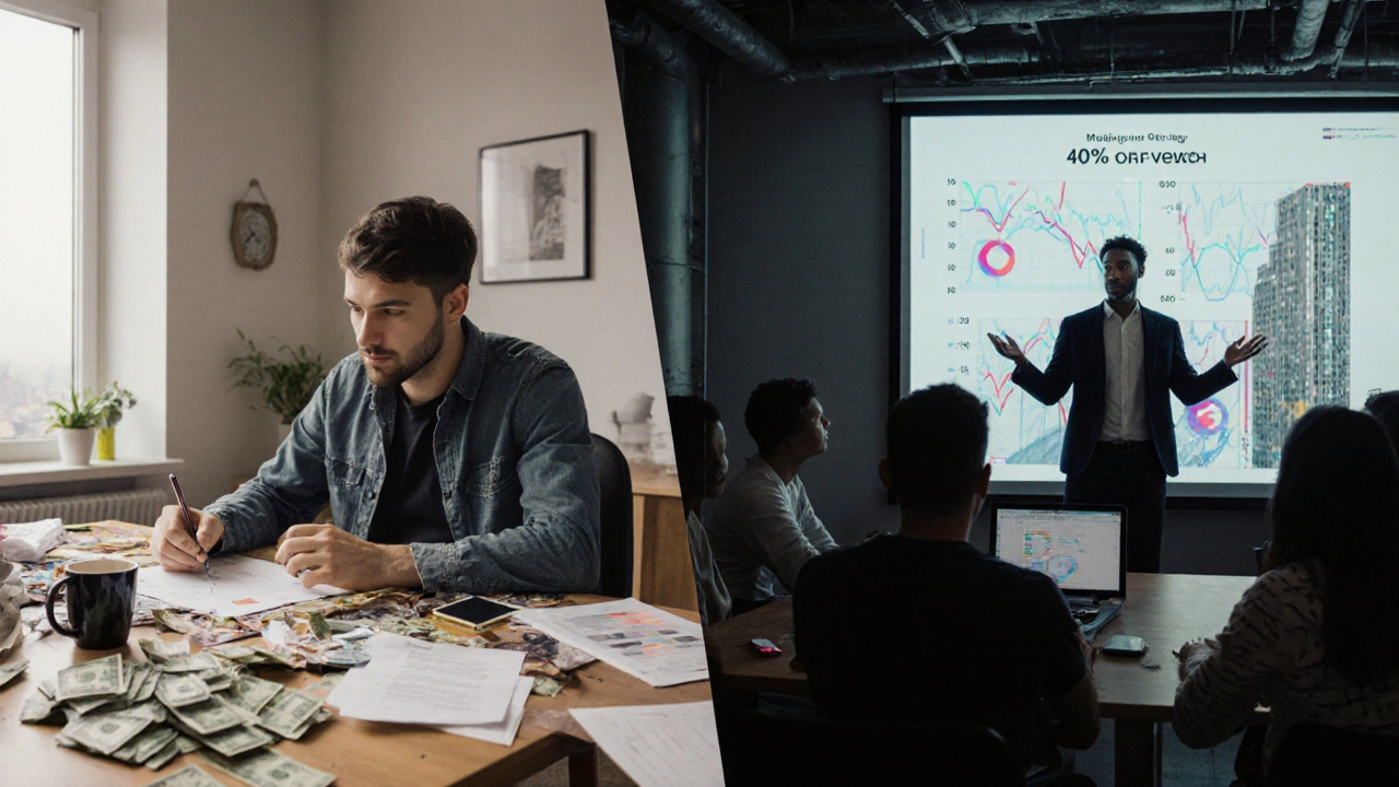 Контраст между фрилансером с низкой оплатой и старшим дизайнером в стартапе.