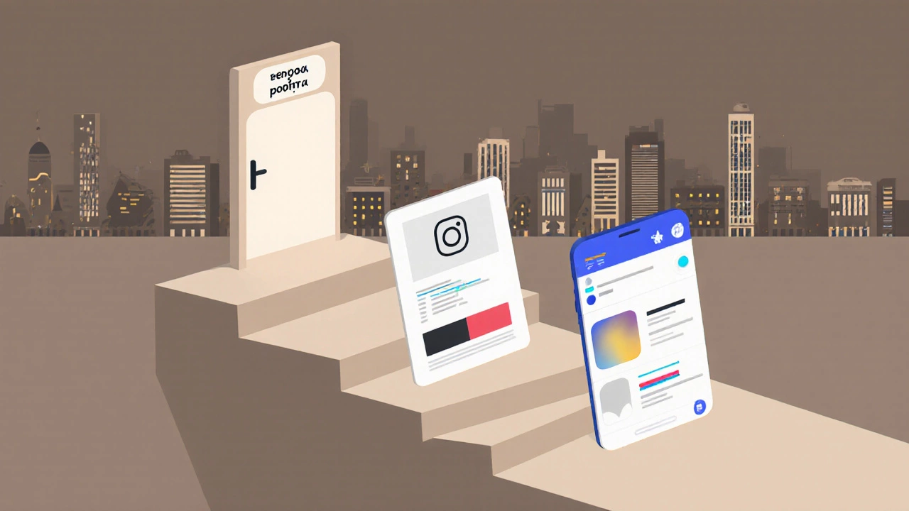 Лестница из трех дизайнерских проектов ведет к двери &#039;Первая работа&#039;, символизируя путь от нуля к профессии.