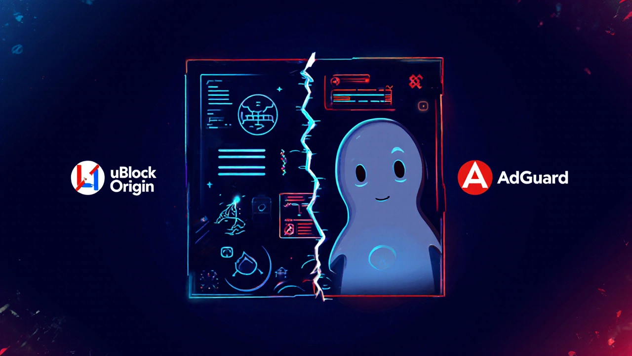 Разбитое зеркало показывает два потока данных: реальные пользователи и боты, с логотипами блокировщиков.