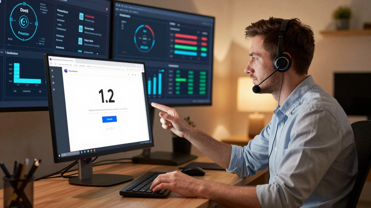 Техник в России помогает клиенту через чат, на экране — быстрая загрузка сайта.