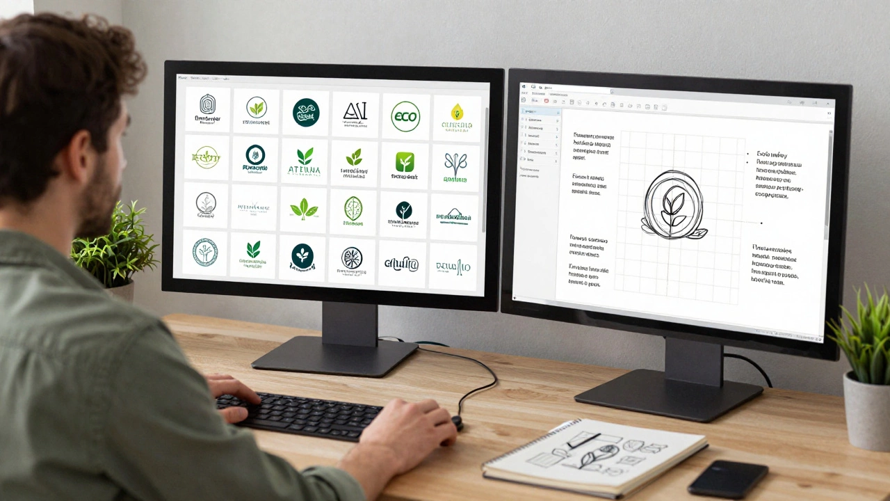 Дизайнер работает с ИИ-инструментами, дорабатывая логотипы с учётом культуры и эмоций.