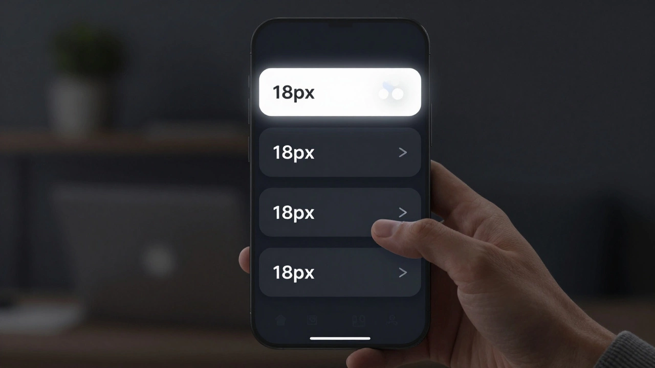 Мобильный интерфейс в темном режиме с крупными кнопками и высокой контрастностью для удобства.