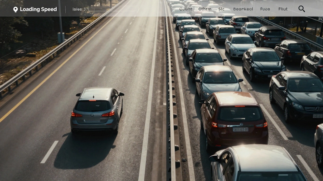 Автомобиль в пробке и на скоростной трассе — скорость загрузки