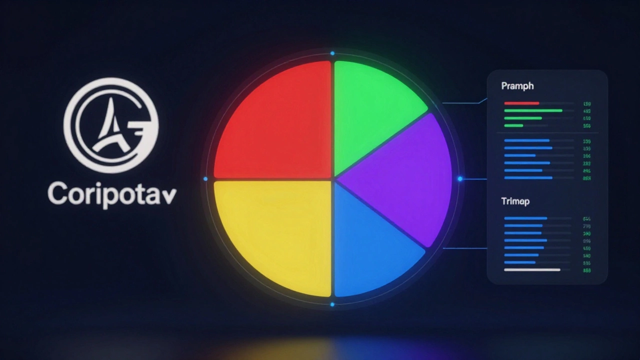 Цветовой круг с подсвеченными схемами: комплементарные, аналогичные и триадные цвета, рядом с логотипом и интерфейсом.