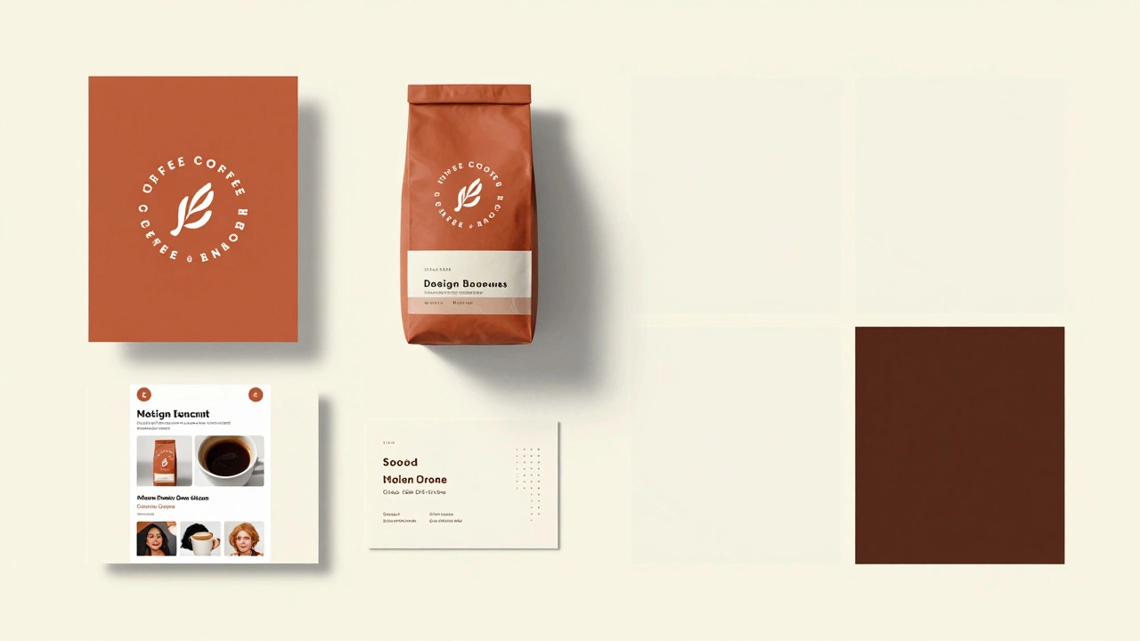 Слева — бренд кофейни, справа — прозрачные принципы дизайна в виде геометрических линий.