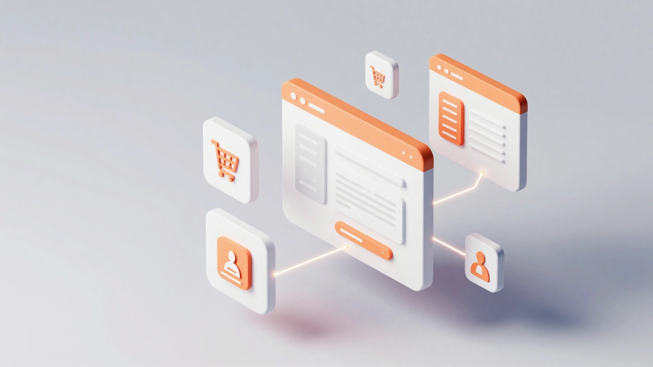 3D иллюстрация блоков для сборки нет-кода сайта