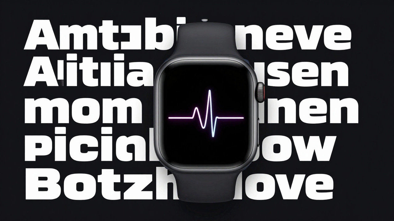 Адаптивный шрифт на экране умных часов, меняющий толщину и интервалы в зависимости от пульса пользователя.