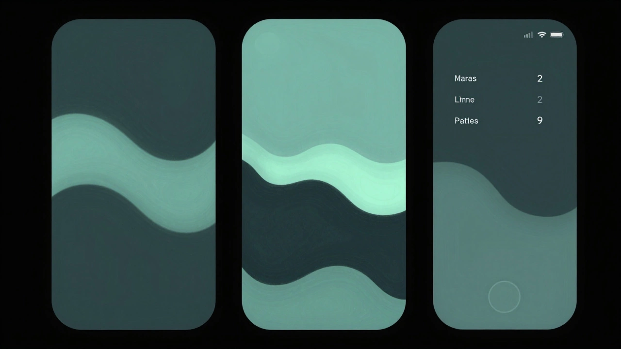 Органичные волнистые формы в приложении для медитации, плавно изменяющиеся в ответ на данные пользователя.