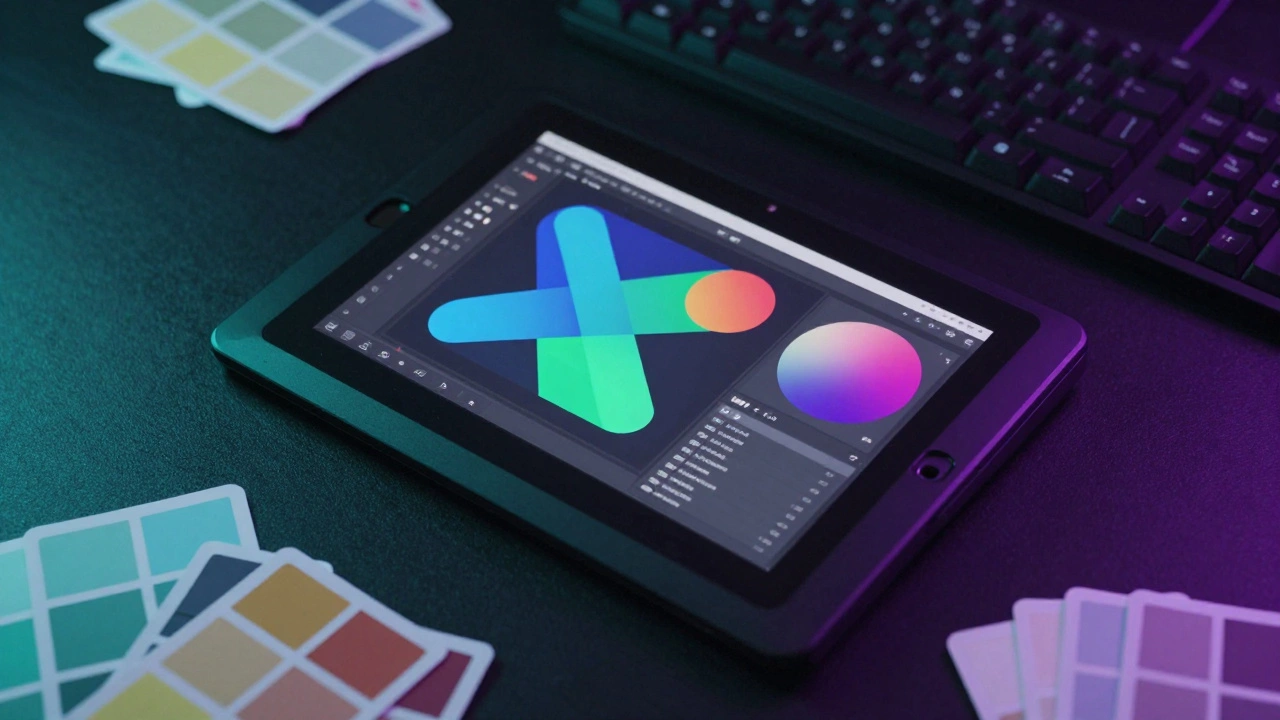 Рабочее место веб-дизайнера с инструментами для графики