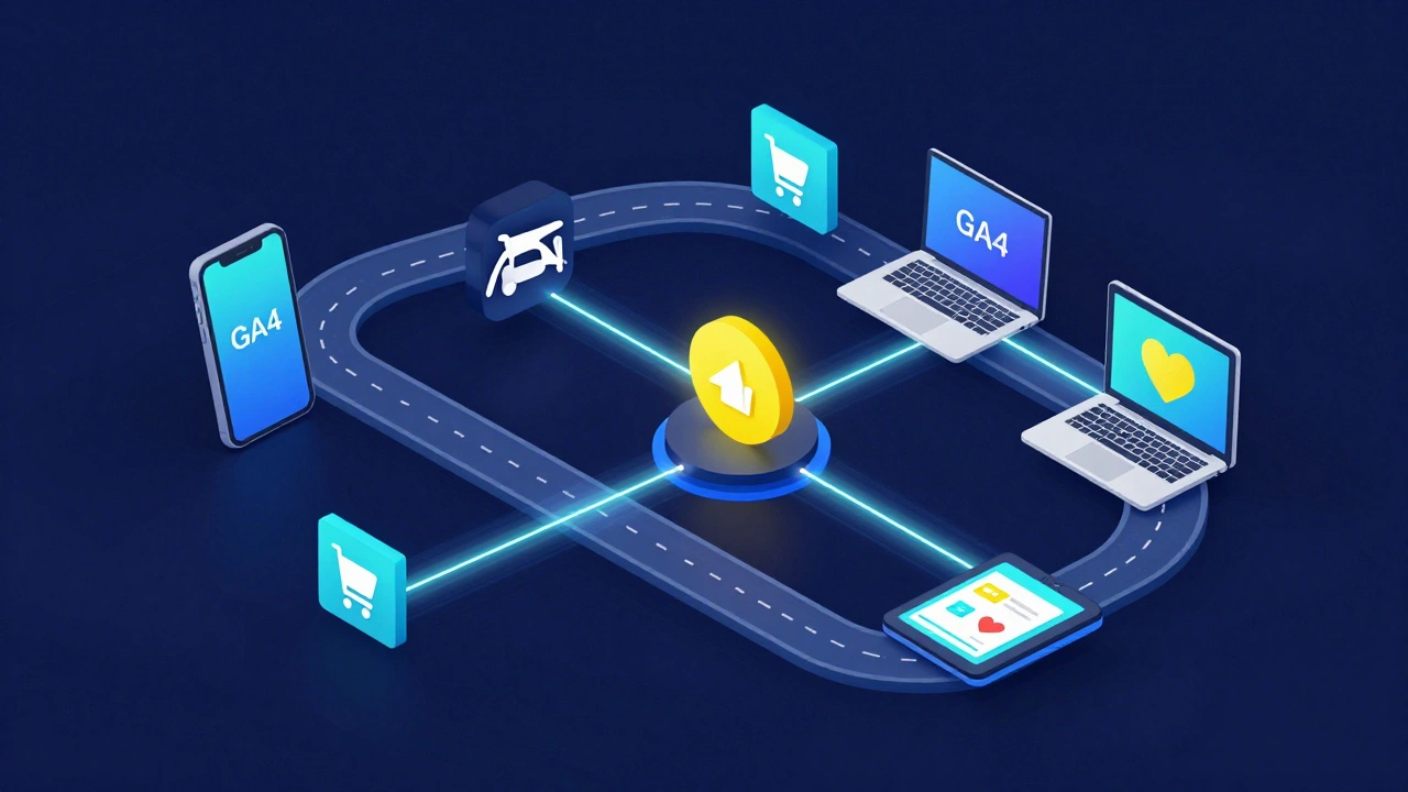 Изометрическая схема нелинейного пути пользователя между разными устройствами