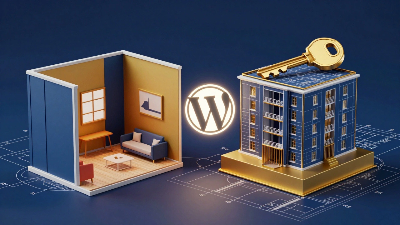 Концептуальное изображение выбора между конструктором сайта и полноценной CMS