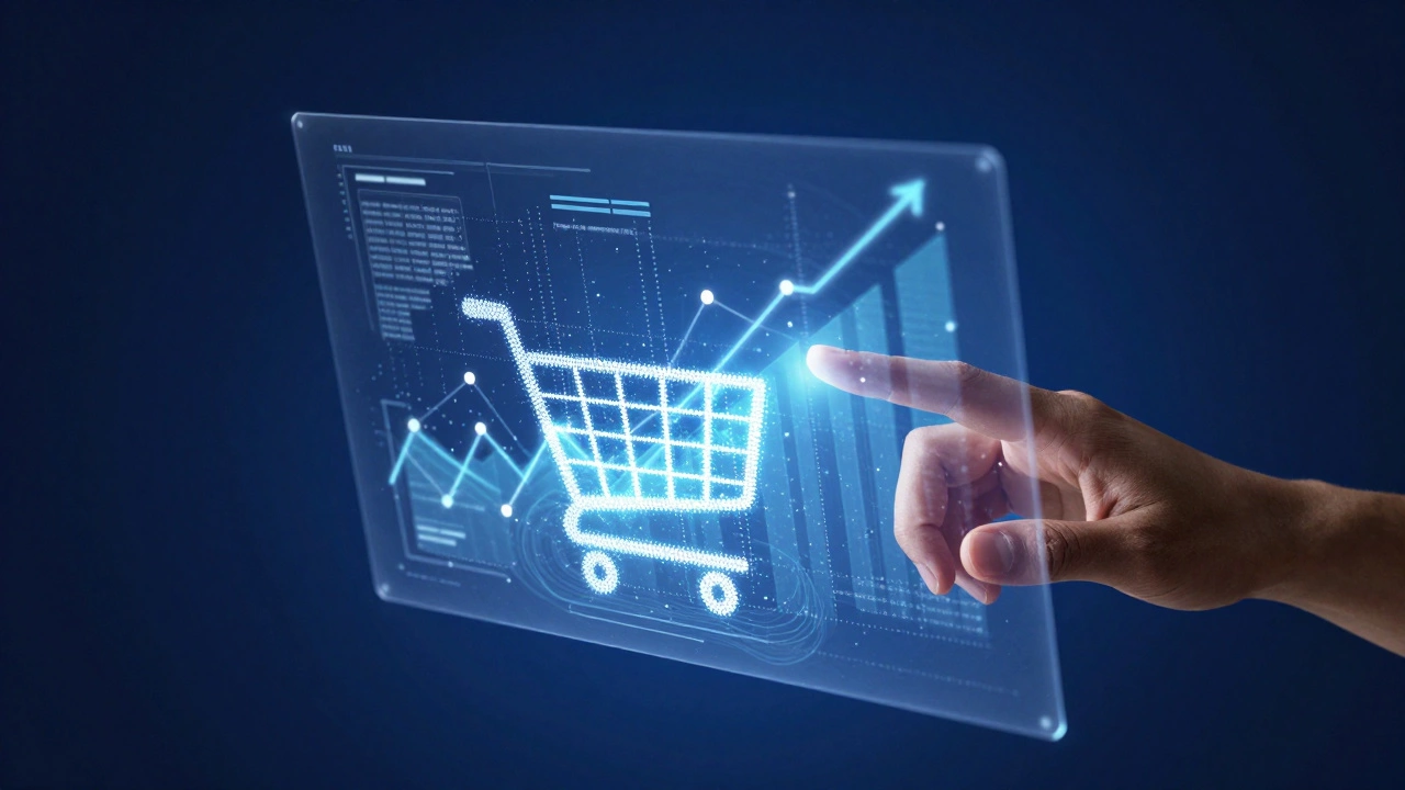 Абстрактная визуализация анализа данных и роста продаж в e-commerce