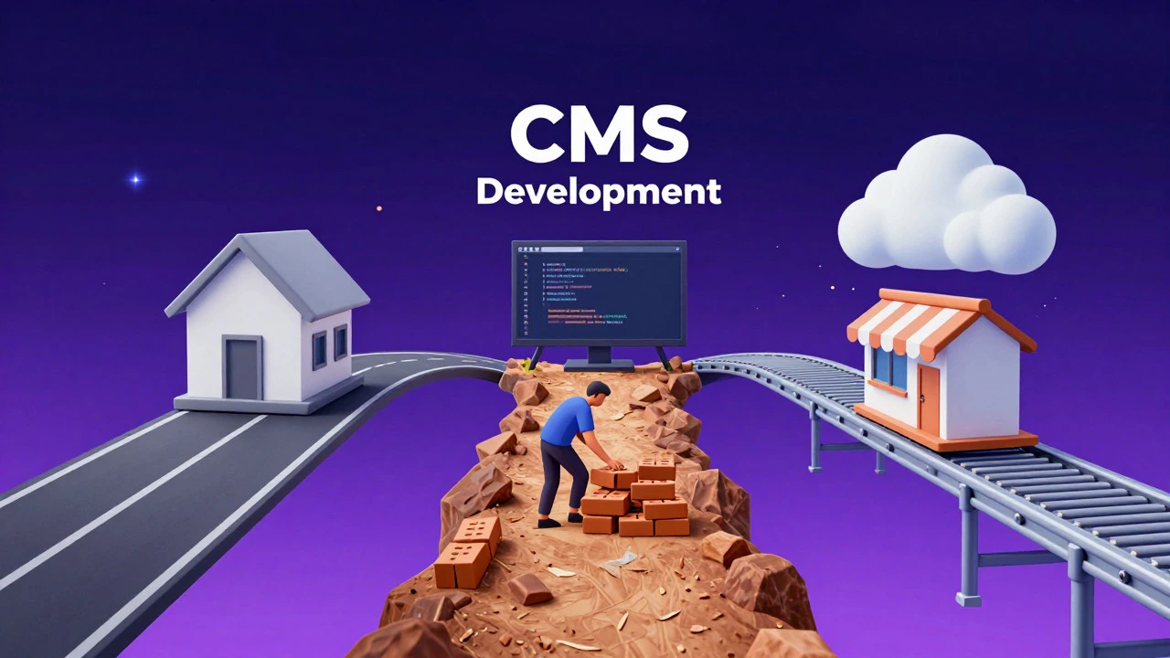 Иллюстрация трех путей создания сайта: конструктор, CMS и SaaS-платформа